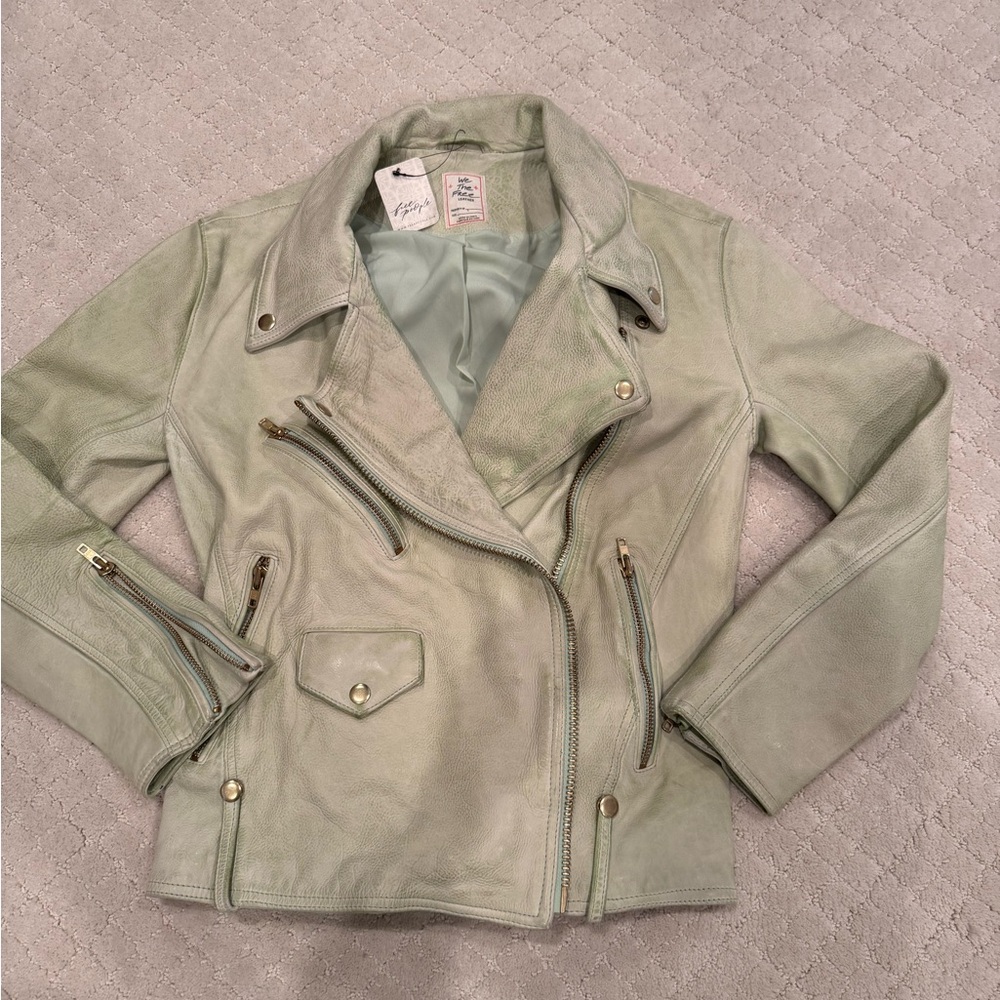 NWT’s We The Free Light Green Leather Jacket